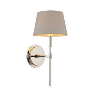Rennes 1 Light E14 Polished Nickel Wall Light With Cici 8 Inch Grey Tapered Shade