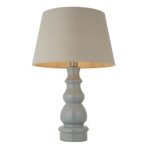Provence 1 Light E27 Pale Grey Ceramic Table Lamp With Inline Switch C/W Cici 18" Grey Tapered Drum Shade