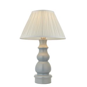 Provence 1 Light E27 Pale Grey Ceramic Table Lamp With Inline Switch C/W Chatsworth 16" Ivory Tapered Silk Shade