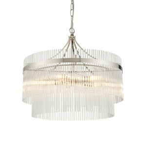 Marietta 5 Light E14 Polished Nickel Adjustable Chandelier Pendant With Decorative Clear Glass Rods
