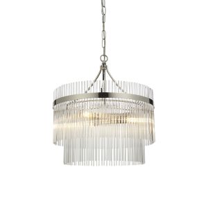 Marietta 3 Light E14 Polished Nickel Adjustable Chandelier Pendant With Decorative Clear Glass Rods