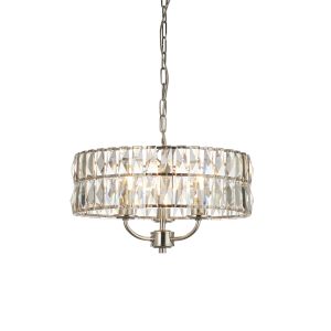 Clifton 3 Light E14 Polished Nickel Adjustable Pendant With Decorative Clear Cut Faceted Glass