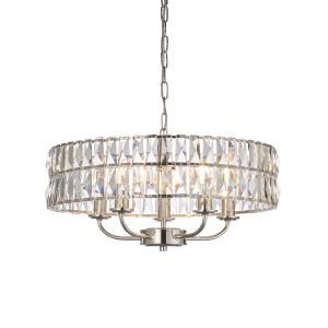 Clifton 5 Light E14 Polished Nickel Adjustable Pendant With Decorative Clear Cut Faceted Glass