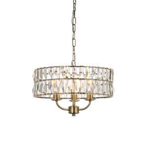Clifton 3 Light E14 Antique Brass Adjustable Pendant With Decorative Clear Cut Faceted Glass