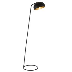 Blair 1 Light E27 Matt Black With Antique Brass Plated Detail Floor Lamp With Inline Foot Switch