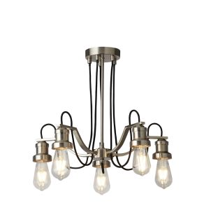 Olivia 5 Light G4 Semi Flush Satin Silver With Black Braided Cable