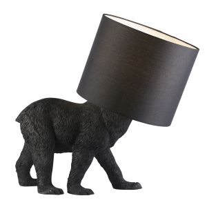 Barack Bear 1 Light E27 Matt Black Table Lamp With Inline Switch C/W Black Fabric Shade