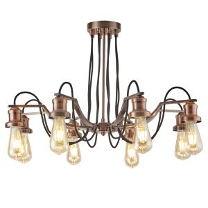 Olivia 8 Light Ceiling, Black Braided Fabric Cable, Antique Copper