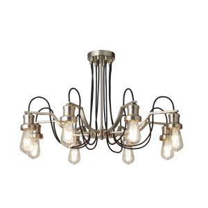 Olivia 8 Light G4 Semi Flush Satin Silver With Black Braided Cable