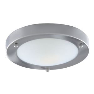 Bathroom IP44 1 Light - 31cm Satin Silver Domed Wht Glass Flush