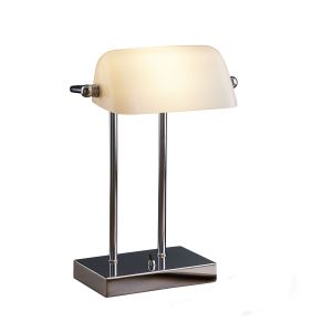 Bankers Lamp - Chrome, White Glass