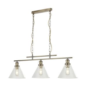 Pyramid 3 Light Pendant Antique Brass, Clear Glass Shade