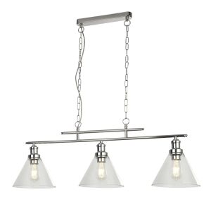 Pyramid 3 Light Pendant Chrome, Clear Glass Shade