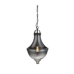 Cairo 1 Light Pendant, Smoked Glass With Pewter