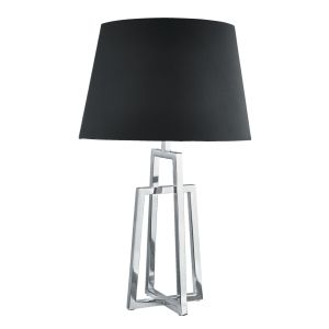 York Table Lamp Crossed Frame, Chrome, Black Tapered Shade
