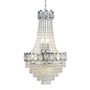 Louis Philipe Crystal 6 Light Chrome Chandelier With Clear Glass Beads