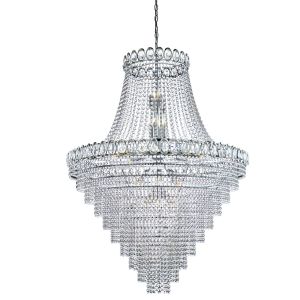Louis Philipe Crystal - 28 Light Tiered Chandelier, Clear Crystal Dressing, Chrome Frame