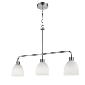 Cromwell 3 Light Pendant, Satin Silver With White Glass