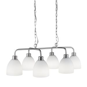 Cromwell 6 Light Pendant, Satin Silver With White Glass