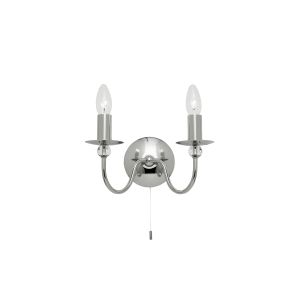 Parkstone 2 Light E14 Polished Chrome Wall Light With Pull Cord Switch