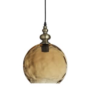 Indiana - 1 Light Pendant, Antique Brass, Amber Glass