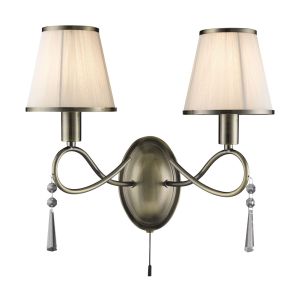 Simplicity - 2 Light Wall Bracket racket, Antique Brass, Clear Glass, Ccrain String Shades