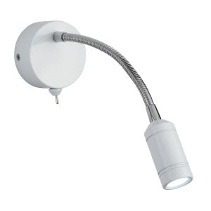 LED Adj Wall Light - White Head & Body - Chrome Flexi Arm
