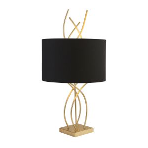 Flame Table Lamp With Antique Brass Base And Black Shade