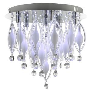 Spindle - Remote Controlled 6 Light Flush Ceiling, Chrome With Clear/White Glass Deco