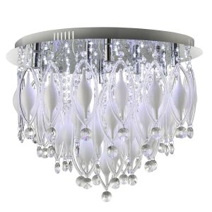 Spindle - Remote Controlled 9 Light Flush Ceiling, Chrome With Clear/White Glass Deco