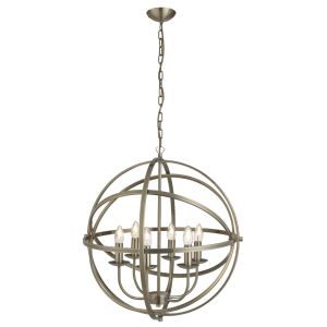 Orbit 6 Light Cage Frame Orb Pendant, Antique Brass