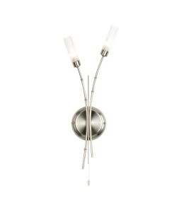 Bamboo 2 Light G9 Satin Chrome Wall Light With Pull Cord & Glass Shades