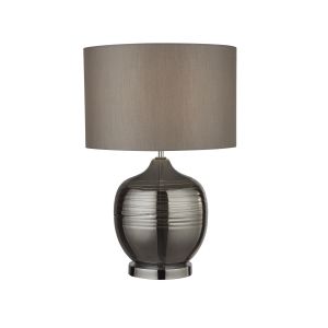 Searchlight 2837SM Single Table Lamp Smoked Ridged Detail Glass With Grey Drum Shade Finish
