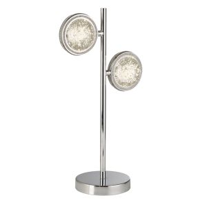 Quartz 2 Light LED Integrated Table Lamp Polished Chrome With Bubble Glass