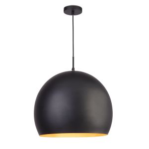 Industrial Pendant - 1 Light 40cm Matt Black Ball Pendant, Gold Interior