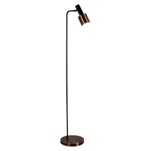 Denmark 1 Light Floor Lamp, Black, Antique Copper
