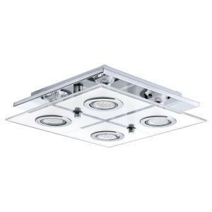 Cabo 4 Light GU10 Polished Chrome Square Flush Ceiling Fitting With Glass