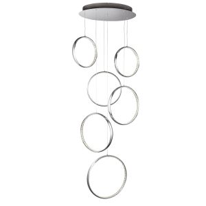 Rings 6 LED Ceiling Multi-Drop, Chrome, Clear Crystal