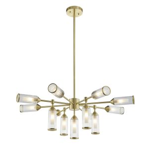 Duomo 13 Light G9 Satin Brass Adjustable Pendant With Ribbed & Frosted Glass Shades