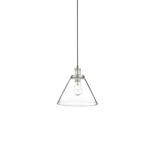 Pyramid 1 Light Pendant, Satin Silver, Clear Pyramid Glass Shade