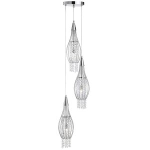 Rocket - 3 Light Cage Frame Multi-Drop, Chrome With Clear Crystal Buttons Drops Deco