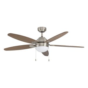 Susaie 52" E14 Satin Nickel With Red Brown Wood Blades 3 Speed 4 Blade Ceiling Fan With Pull Cord & Glass Dome Shade