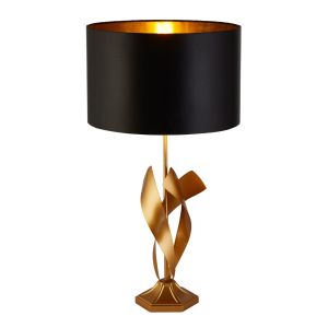 Breeze 1 Light E27 Table Lamp Painted Gold With Black Shade And Gold