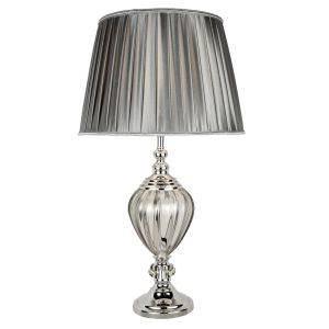 Greyson Table Lamp - Clear Glass Urn Base, Pewter Pleated Tapered Shade