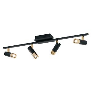 Tomares 4 Light Black 20W LED Integrated Adjustable Ceiling Spotlight With Brass Detail