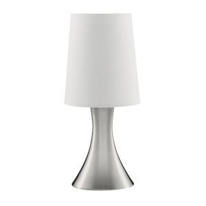 Touch Table Lamp, Satin Silver Base, White Tapered Shade