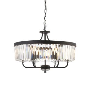 Ovel 6 Light E14 Matt Black Adjustable Chandelier With Decorative Clear Cut Faceted Glass