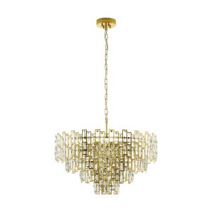 Calmeilles 10 Light E14 Brass Large Adjustable Pendant With Crystals
