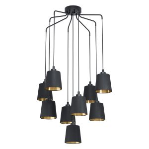 Bernabetta 9 Light Adjustable, Double Insulated E27 Black Pendant With Fabric