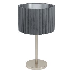 Tamaresco 1 Light, Double Insulated E27 Satin Nickel Table Lamp With Velvet